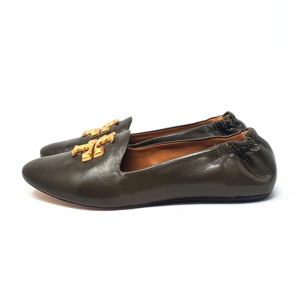 Tory Burch Eleanor Loafers Flat Goat Leather Moss Olive Green Gold 84922 Size 8 - Picture 5 of 12